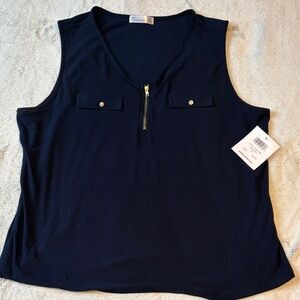 89th & Madison Black Tank Top with Gold Zipper